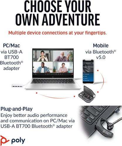 Poly Voyager 5200 UC Wireless Headset & Charging Case - Single-Ear Bluetooth Headset w/Noise-Canceling Mic - Connect to Mobile/PC via Bluetooth -Works w/Microsoft Teams, Zoom & More, Plantronics Headset + Charger Case + Dongle
