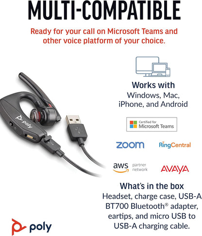Poly Voyager 5200 UC Wireless Headset & Charging Case - Single-Ear Bluetooth Headset w/Noise-Canceling Mic - Connect to Mobile/PC via Bluetooth -Works w/Microsoft Teams, Zoom & More, Plantronics Headset + Charger Case + Dongle