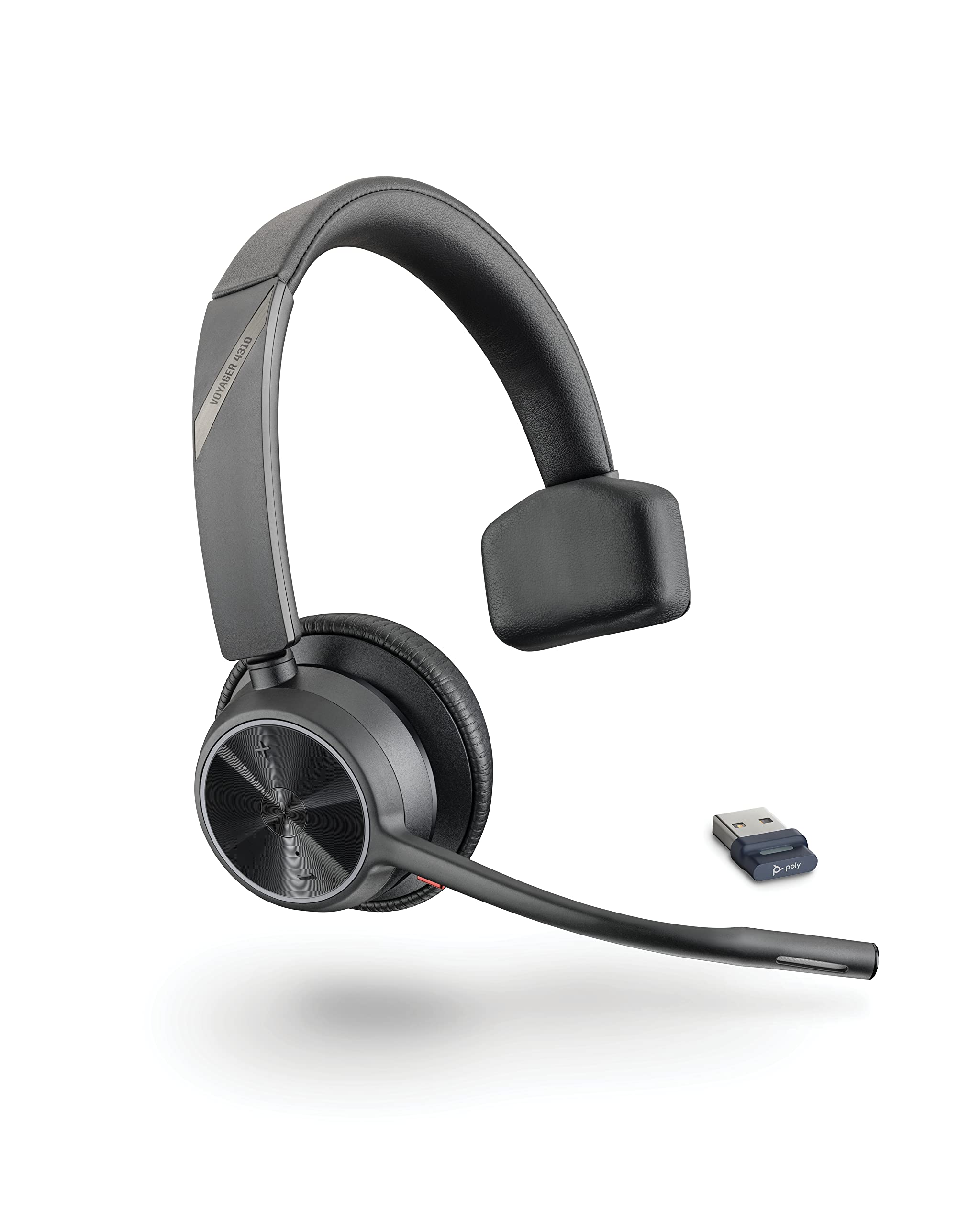 Poly Voyager 4310 UC Wireless Headset - Single-Ear Bluetooth Headset w/Noise-Canceling Boom Mic - Long Battery Life - Connect to PC/Mac/Mobile via Bluetooth - Works w/Teams, Zoom & More, Plantronics Premium - USB-A Mono