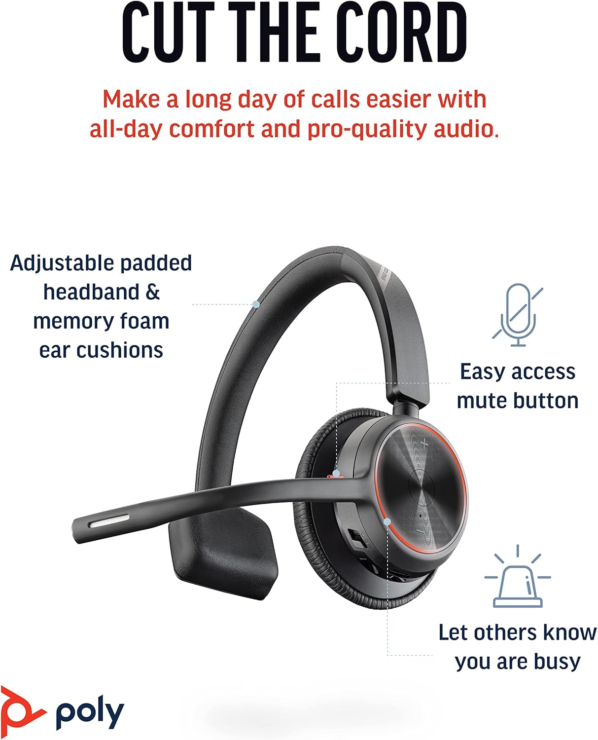 Poly Voyager 4310 UC Wireless Headset - Single-Ear Bluetooth Headset w/Noise-Canceling Boom Mic - Long Battery Life - Connect to PC/Mac/Mobile via Bluetooth - Works w/Teams, Zoom & More, Plantronics Premium - USB-A Mono