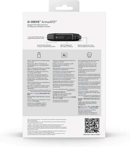 SanDisk Professional 4TB G-Drive ArmorATD, portable rugged external hard drive, HDD up to 130 MB/s, Dust, Drop, Shock & Water resistant, USB-C (5Gbps), USB 3.0, Thunderbolt 3