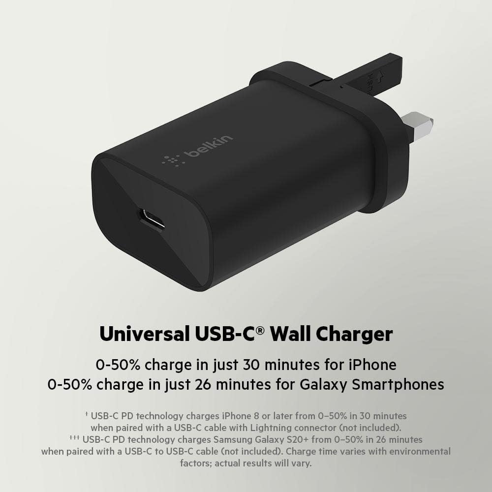 Belkin BoostCharge 25W Wall Chargers with PPS (USB-C Power Delivery, Fast Charger for iPhone, Samsung, Galaxy Tab, iPad and more)