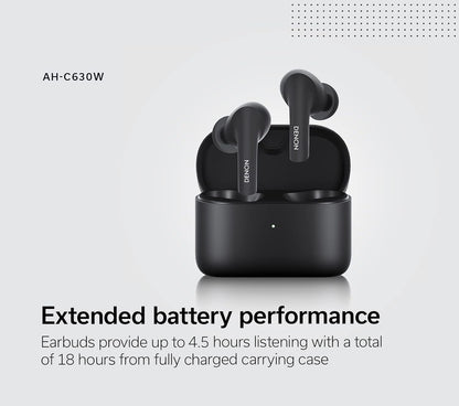 Denon AH-C630W True Wireless In-Ear Headphones, Water Resistant Bluetooth Headphones with Built-in Microphone Black