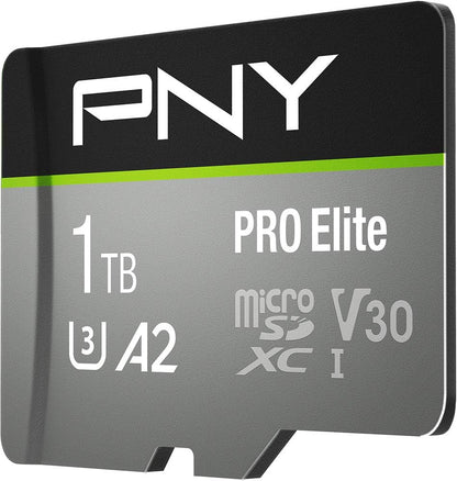 PNY PRO Elite 1TB microSDXC Memory Card + SD Adaptor with A2 App Performance + 100MB/s Read Speed, Class 10 UHS-I, U3, V30 for 4K Video