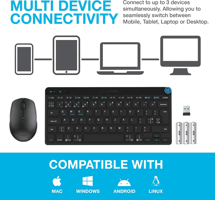 JLab Go Bundle Bluetooth & Wireless Keyboard and Mouse Set - Multi Device for iPad, PC, Laptop - Small Bluetooth Keyboard & Mice or 2.4G USB Option, Also for Apple/Windows/Computer/Tablet/Mac Devices