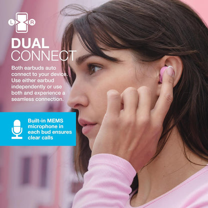 JLab Go Air Pop True Wireless Earbuds, In Ear Headphones, Bluetooth Earphones, Ear Buds with 32H Playtime, Bluetooth Earbuds with Microphone, USB Charging Case, Dual Connect, EQ3 Sound, Pink