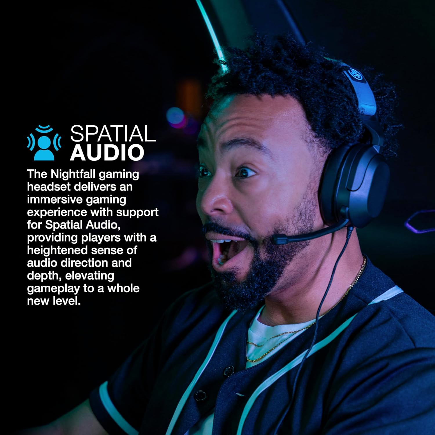 JLab Nightfall Over Ear Wired Gaming Headset - 3.5mm Jack Gaming Headset with Mic for PC/Xbox/ PS5/ PS4/ Nintendo Switch - 50mm Driver, Cloud Foam Cushions & Sound Isolating Inner Shelf