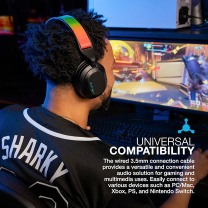 JLab Nightfall Over Ear Wired Gaming Headset - 3.5mm Jack Gaming Headset with Mic for PC/Xbox/ PS5/ PS4/ Nintendo Switch - 50mm Driver, Cloud Foam Cushions & Sound Isolating Inner Shelf