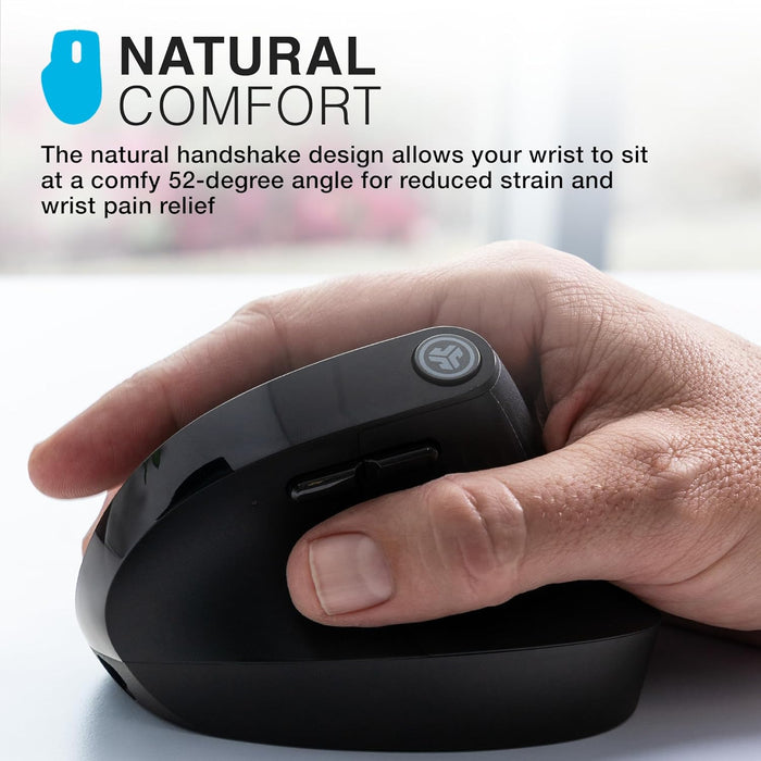 JLab JBuds Ergonomic Mouse, Connect via Bluetooth or USB Receiver, Multi Device Vertical Mouse, Silent Ergo Full-Size Rechargeable Wireless Mouse for Laptop Computer, Desktop PC, Tablet, Windows/Mac