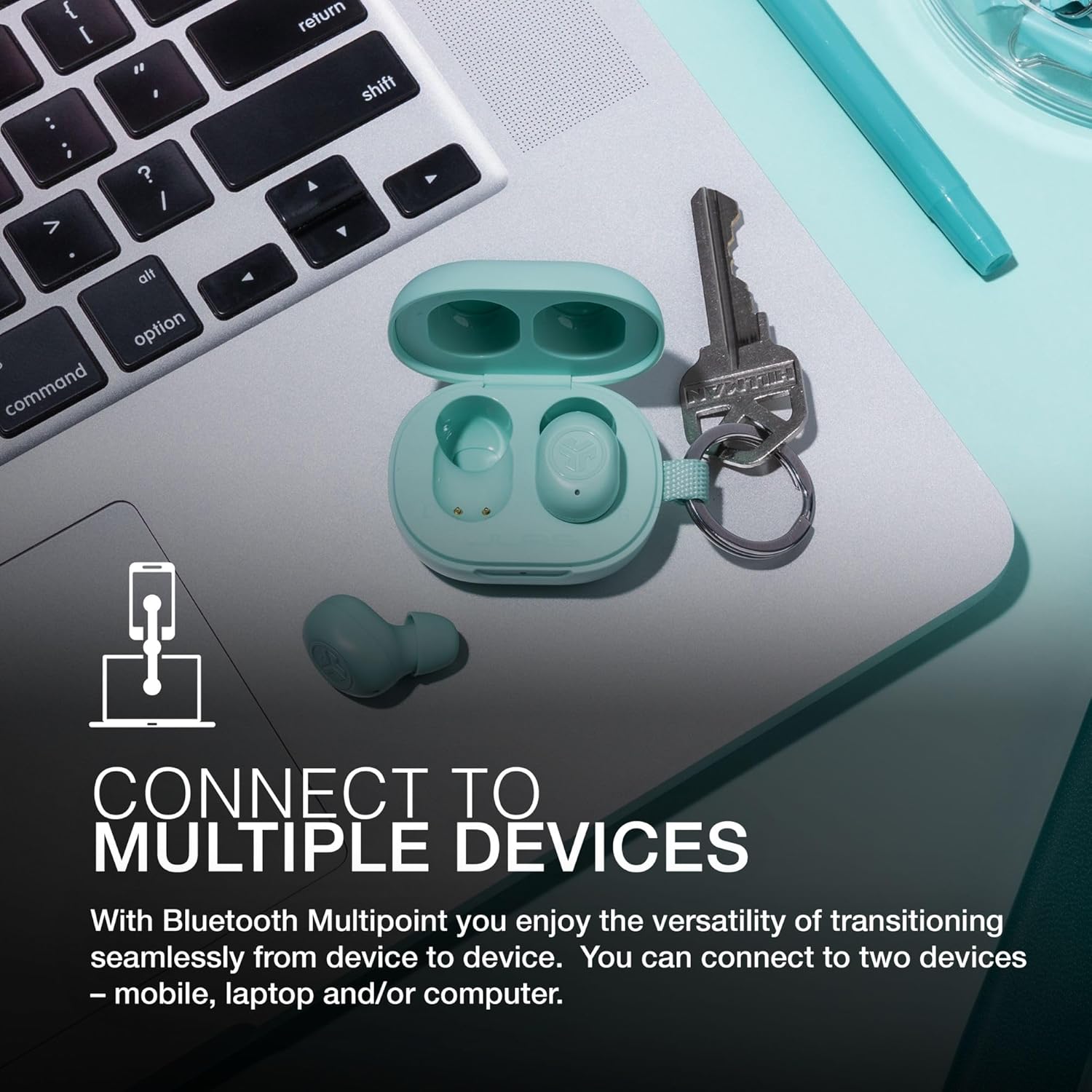 JLab JBuds Mini True Wireless Earbuds, In Ear Headphones, Bluetooth Earphones, Ear Buds with 20H Playtime, Bluetooth Earbuds with Microphone, Charging Case, Multipoint, EQ3 Sound, Mint Green