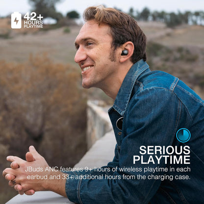 JLab JBuds ANC 3 Smart Active Noise Cancelling Earbuds, Bluetooth Earphones, 42+ Hr Playtime Wireless Headphones, IP55 Sweat-Resistant In Ear Buds with Microphone, EQ3 Sound & USB Charging Case
