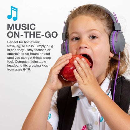 JLab JBuddies Studio Kids Headphones Wired - On-Ear Childrens Headphones for Girls & Boys, Volume Limited Kids Earphones with Microphone, Noise Isolation, Adjustable Child Headphones