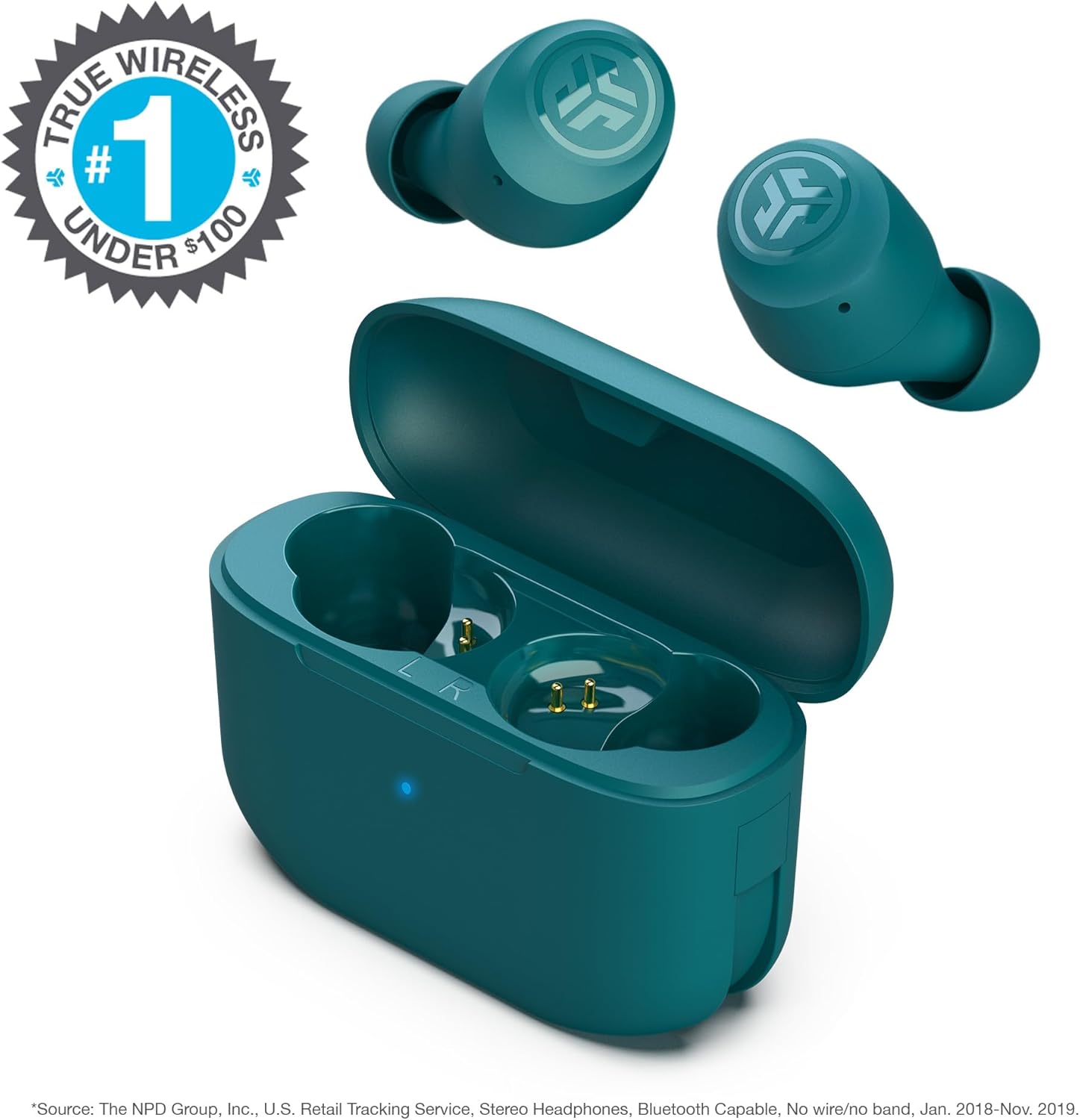 JLab Go Air Pop True Wireless Earbuds, In Ear Headphones, Bluetooth Earphones, Ear Buds with 32H Playtime, Bluetooth Earbuds with Microphone, USB Charging Case, Dual Connect, EQ3 Sound, Teal