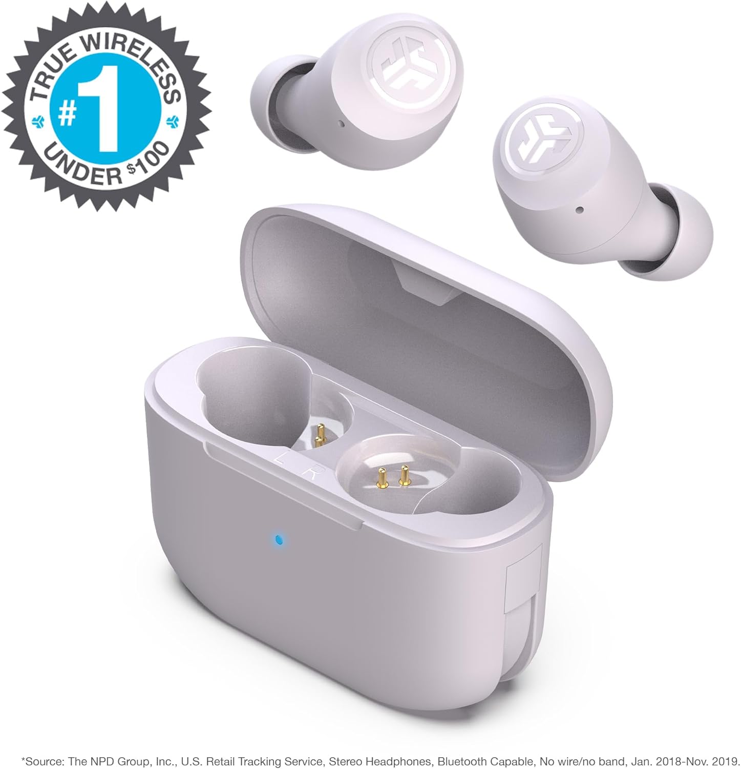 JLab Go Air Pop True Wireless Earbuds, In Ear Headphones, Bluetooth Earphones, Ear Buds with 32H Playtime, Bluetooth Earbuds with Microphone, USB Charging Case, Dual Connect, EQ3 Sound, Lilac