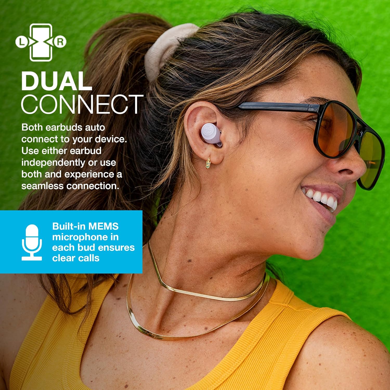 JLab Go Air Pop True Wireless Earbuds, In Ear Headphones, Bluetooth Earphones, Ear Buds with 32H Playtime, Bluetooth Earbuds with Microphone, USB Charging Case, Dual Connect, EQ3 Sound, Lilac