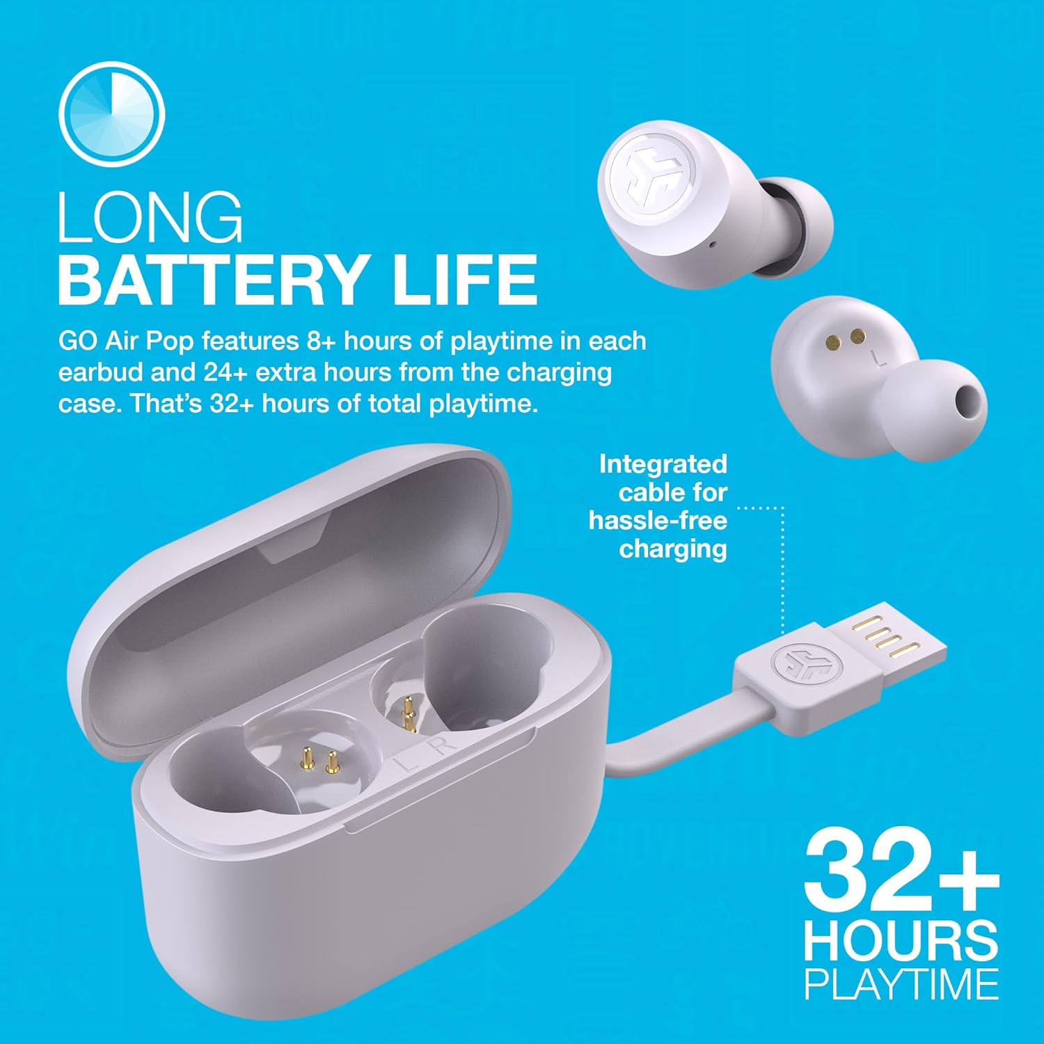 JLab Go Air Pop True Wireless Earbuds, In Ear Headphones, Bluetooth Earphones, Ear Buds with 32H Playtime, Bluetooth Earbuds with Microphone, USB Charging Case, Dual Connect, EQ3 Sound, Lilac