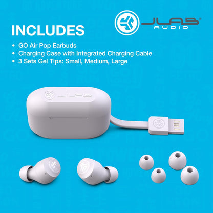 JLab Go Air Pop True Wireless Earbuds, In Ear Headphones, Bluetooth Earphones, Ear Buds with 32H Playtime, Bluetooth Earbuds with Microphone, USB Charging Case, Dual Connect, EQ3 Sound, Lilac