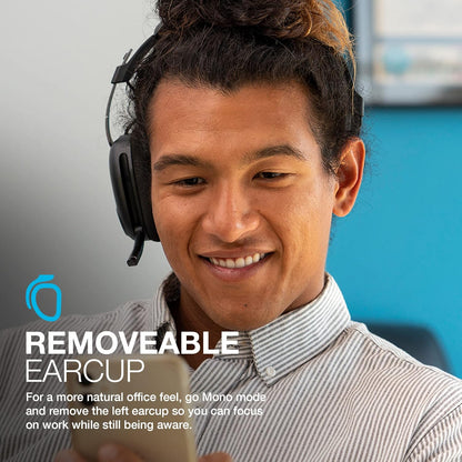 JLab JBuds Work Wireless Headsets with Microphone - 60+ H Bluetooth Computer Headset for PC, Teams, Office, Multipoint Connect, Over Ear Wired or Wireless Laptop Headphones with Microphone