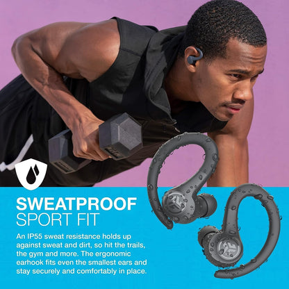 JLab Go Air Sport Running Headphones - True Wireless Earphones Bluetooth, Hook Over Ear Earbuds for Sports & Gym, 32+ H Playtime In Ear Buds, IP55 Sweat-Resistant, EQ3 Sound, Graphite