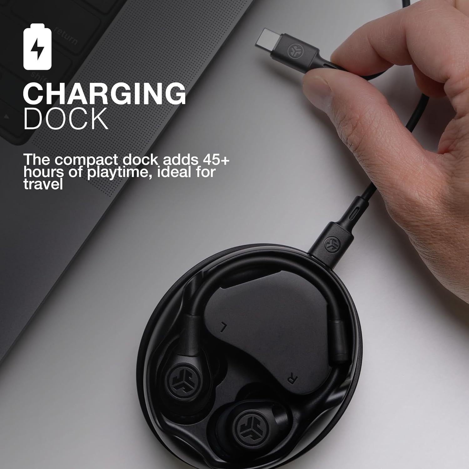 JLab Work Buds True Wireless Earbud Headset, Bluetooth Earphones with Detachable Microphone - 55+ Total Playtime, Office PC Headphones with Multipoint Connect to Computer, Laptop & Mobile