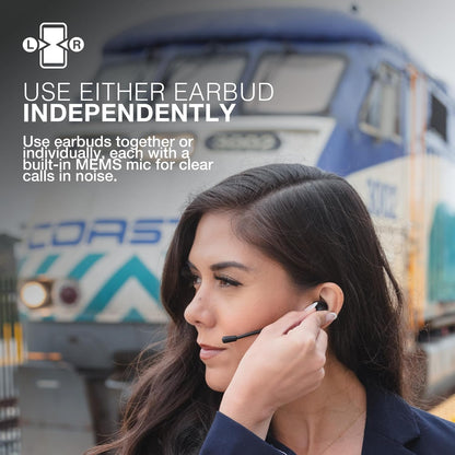JLab Work Buds True Wireless Earbud Headset, Bluetooth Earphones with Detachable Microphone - 55+ Total Playtime, Office PC Headphones with Multipoint Connect to Computer, Laptop & Mobile