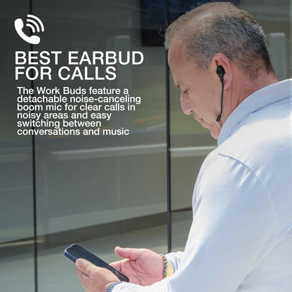 JLab Work Buds True Wireless Earbud Headset, Bluetooth Earphones with Detachable Microphone - 55+ Total Playtime, Office PC Headphones with Multipoint Connect to Computer, Laptop & Mobile