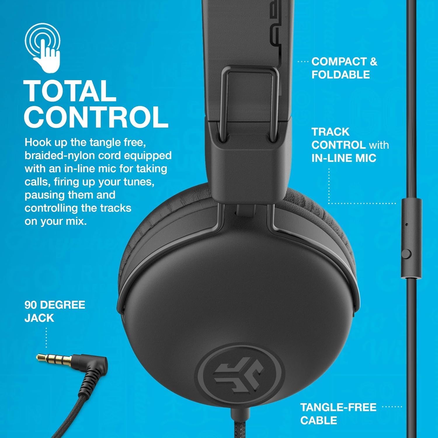 JLab Studio Headphones Wired with C3 Crystal Clear Clarity Sound, Ultra-Plush Faux Leather and Cloud Foam Cushions, On-Ear Wired Headphones, Black