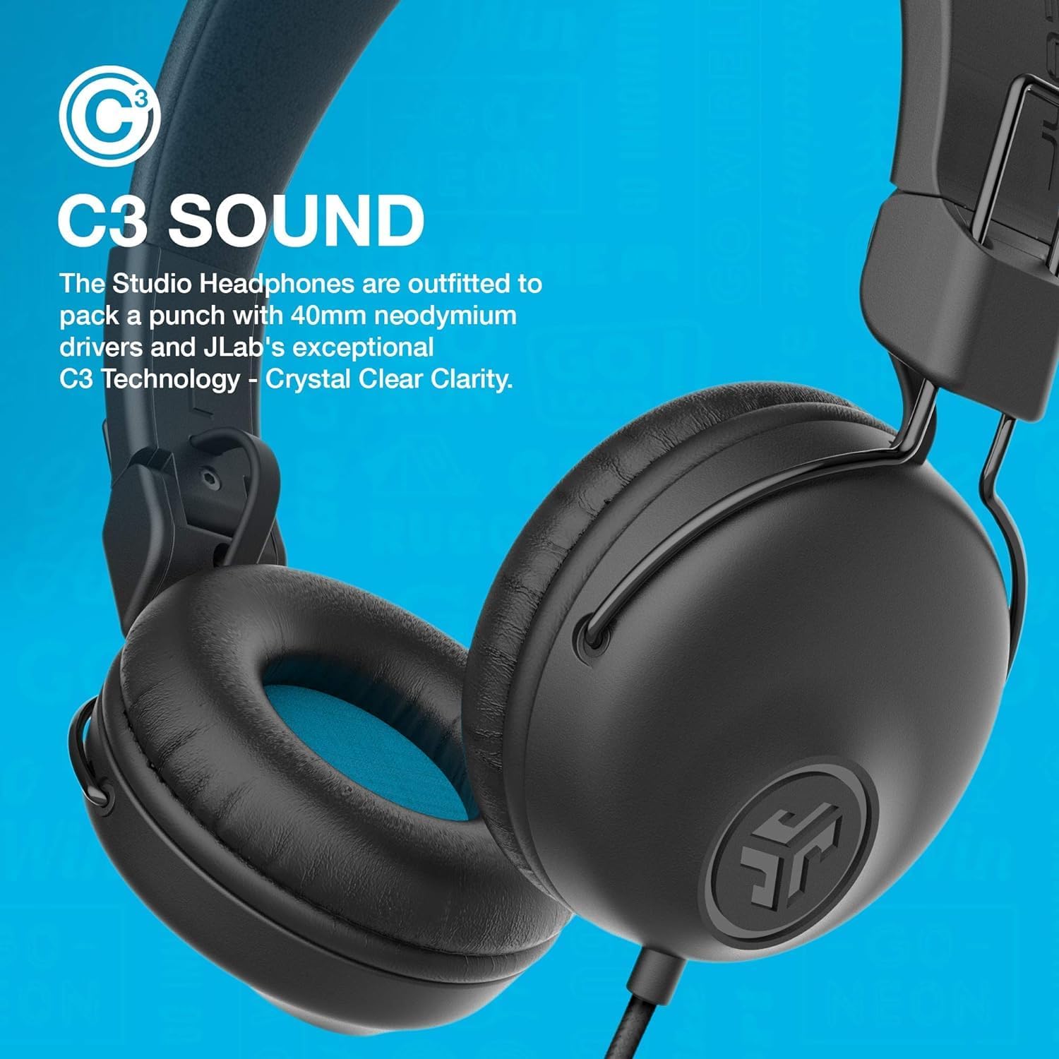 JLab Studio Headphones Wired with C3 Crystal Clear Clarity Sound, Ultra-Plush Faux Leather and Cloud Foam Cushions, On-Ear Wired Headphones, Black