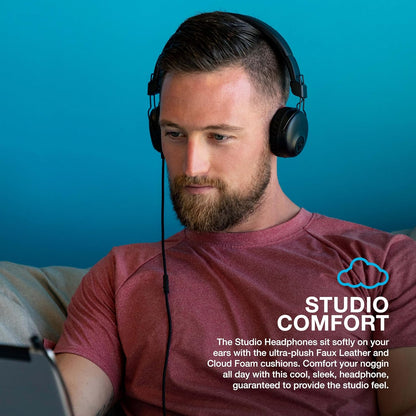 JLab Studio Headphones Wired with C3 Crystal Clear Clarity Sound, Ultra-Plush Faux Leather and Cloud Foam Cushions, On-Ear Wired Headphones, Black