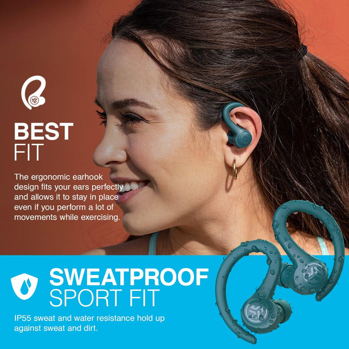 JLab Go Air Sport Running Headphones - True Wireless Earphones Bluetooth, Hook Over Ear Earbuds for Sports & Gym, 32+ H Playtime In Ear Buds, IP55 Sweat-Resistant, EQ3 Sound, Teal