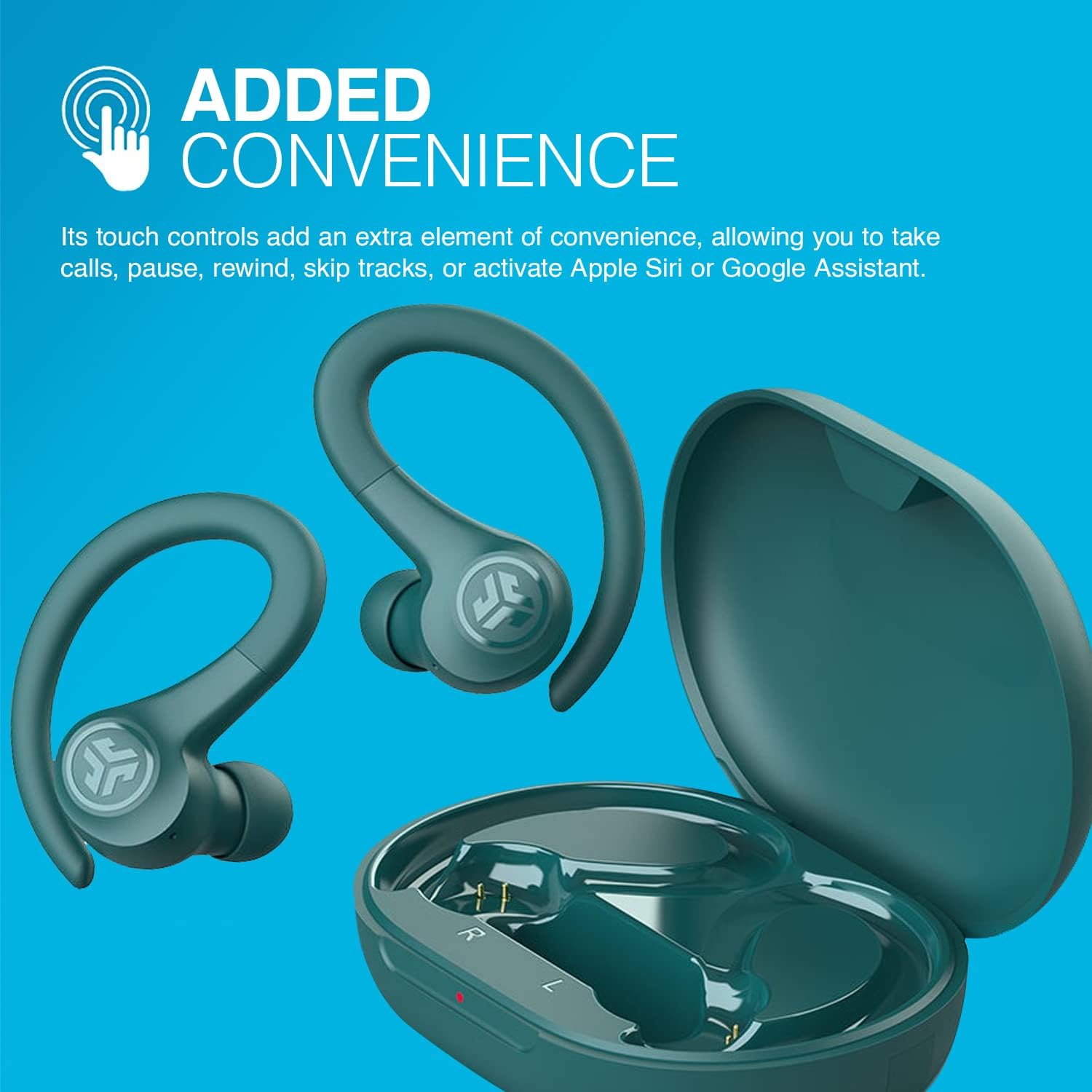 JLab Go Air Sport Running Headphones - True Wireless Earphones Bluetooth, Hook Over Ear Earbuds for Sports & Gym, 32+ H Playtime In Ear Buds, IP55 Sweat-Resistant, EQ3 Sound, Teal