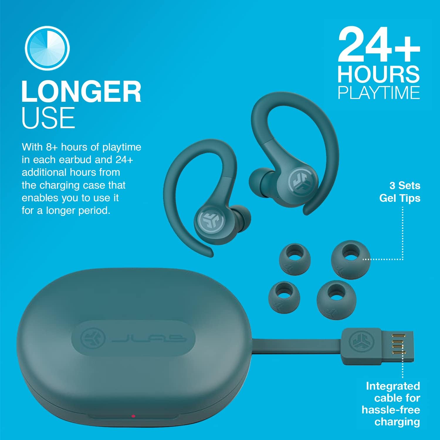 JLab Go Air Sport Running Headphones - True Wireless Earphones Bluetooth, Hook Over Ear Earbuds for Sports & Gym, 32+ H Playtime In Ear Buds, IP55 Sweat-Resistant, EQ3 Sound, Teal