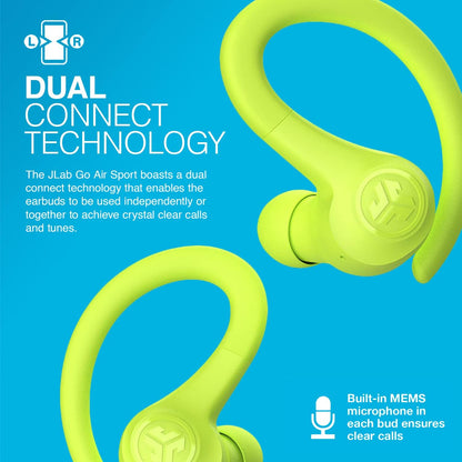 JLab Go Air Sport Running Headphones - True Wireless Earphones Bluetooth, Hook Over Ear Earbuds for Sports & Gym, 32+ H Playtime In Ear Buds, IP55 Sweat-Resistant, EQ3 Sound, Yellow