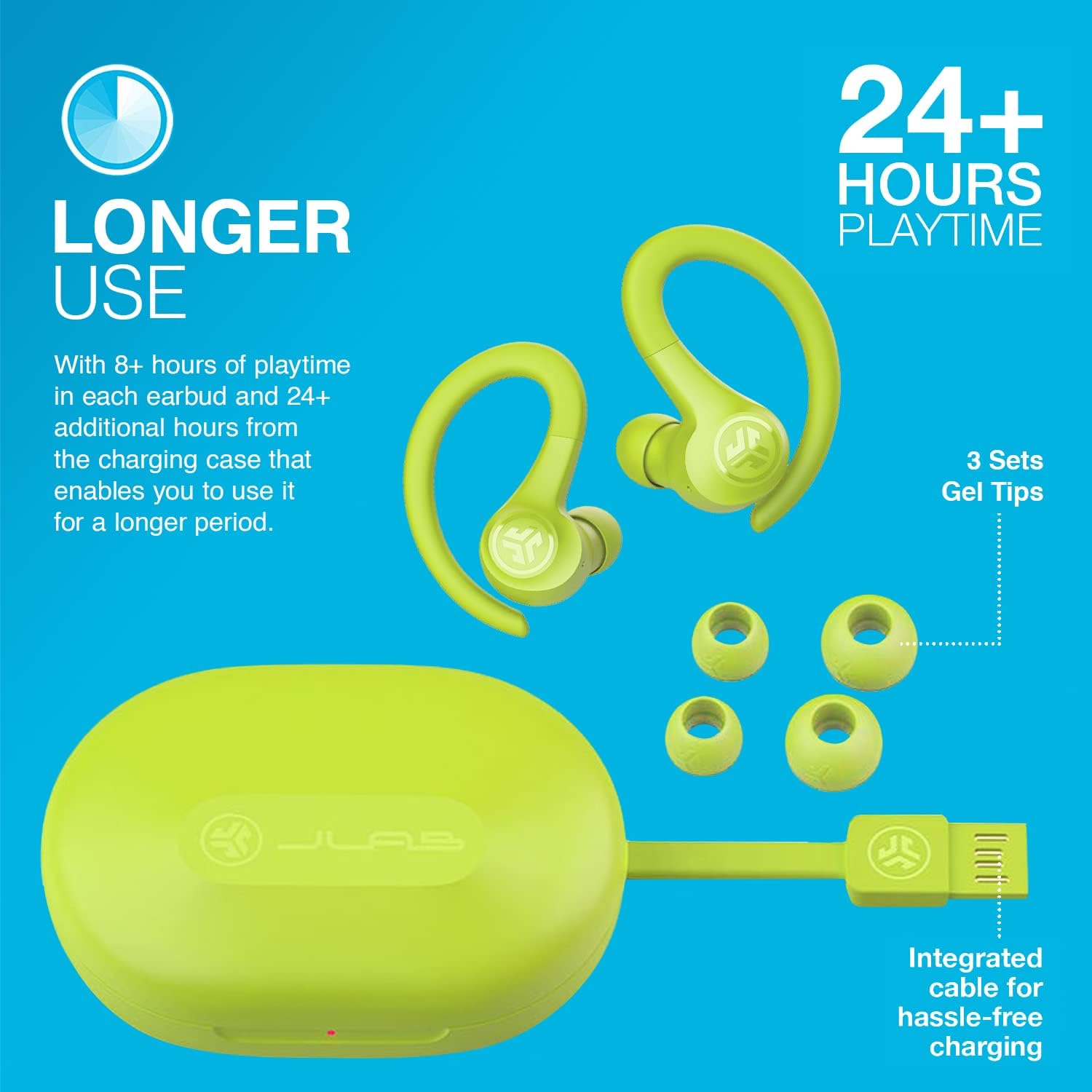 JLab Go Air Sport Running Headphones - True Wireless Earphones Bluetooth, Hook Over Ear Earbuds for Sports & Gym, 32+ H Playtime In Ear Buds, IP55 Sweat-Resistant, EQ3 Sound, Yellow