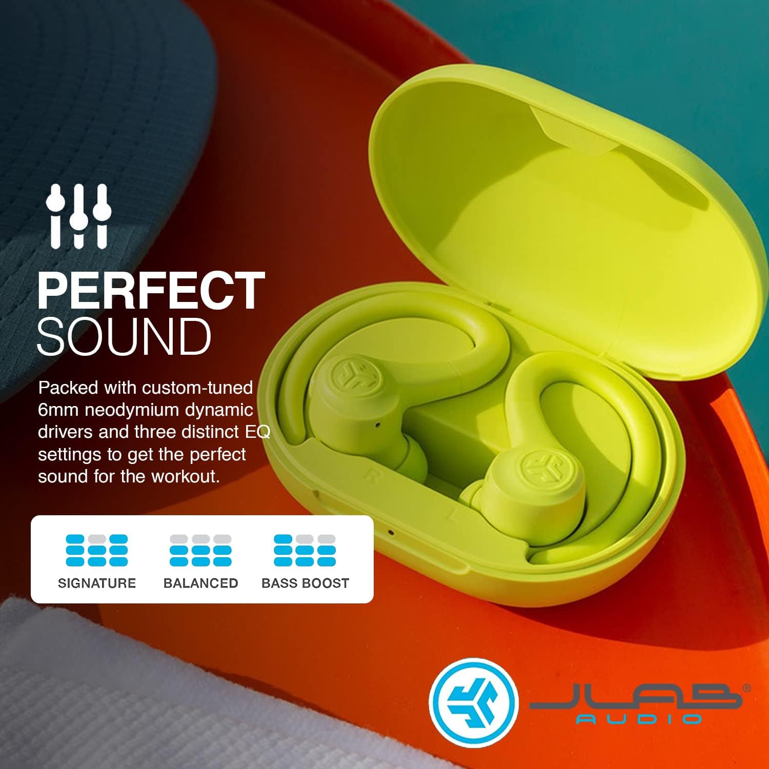 JLab Go Air Sport Running Headphones - True Wireless Earphones Bluetooth, Hook Over Ear Earbuds for Sports & Gym, 32+ H Playtime In Ear Buds, IP55 Sweat-Resistant, EQ3 Sound, Yellow