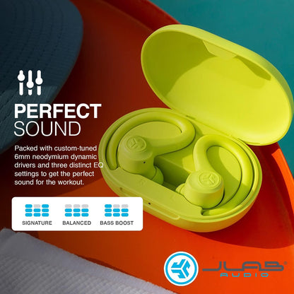 JLab Go Air Sport Running Headphones - True Wireless Earphones Bluetooth, Hook Over Ear Earbuds for Sports & Gym, 32+ H Playtime In Ear Buds, IP55 Sweat-Resistant, EQ3 Sound, Yellow
