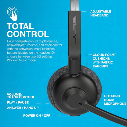 JLab Go Work Pop Wireless Headsets with Microphone - 50+ H Bluetooth Computer Headset, Multipoint Connect, On Ear Wireless Office PC Laptop Headphones with Microphone