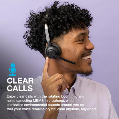 JLab Go Work Pop Wireless Headsets with Microphone - 50+ H Bluetooth Computer Headset, Multipoint Connect, On Ear Wireless Office PC Laptop Headphones with Microphone