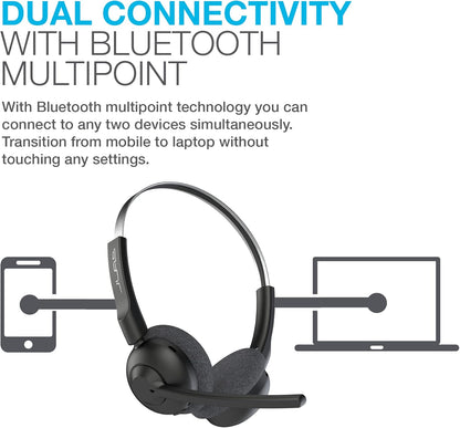 JLab Go Work Pop Wireless Headsets with Microphone - 50+ H Bluetooth Computer Headset, Multipoint Connect, On Ear Wireless Office PC Laptop Headphones with Microphone