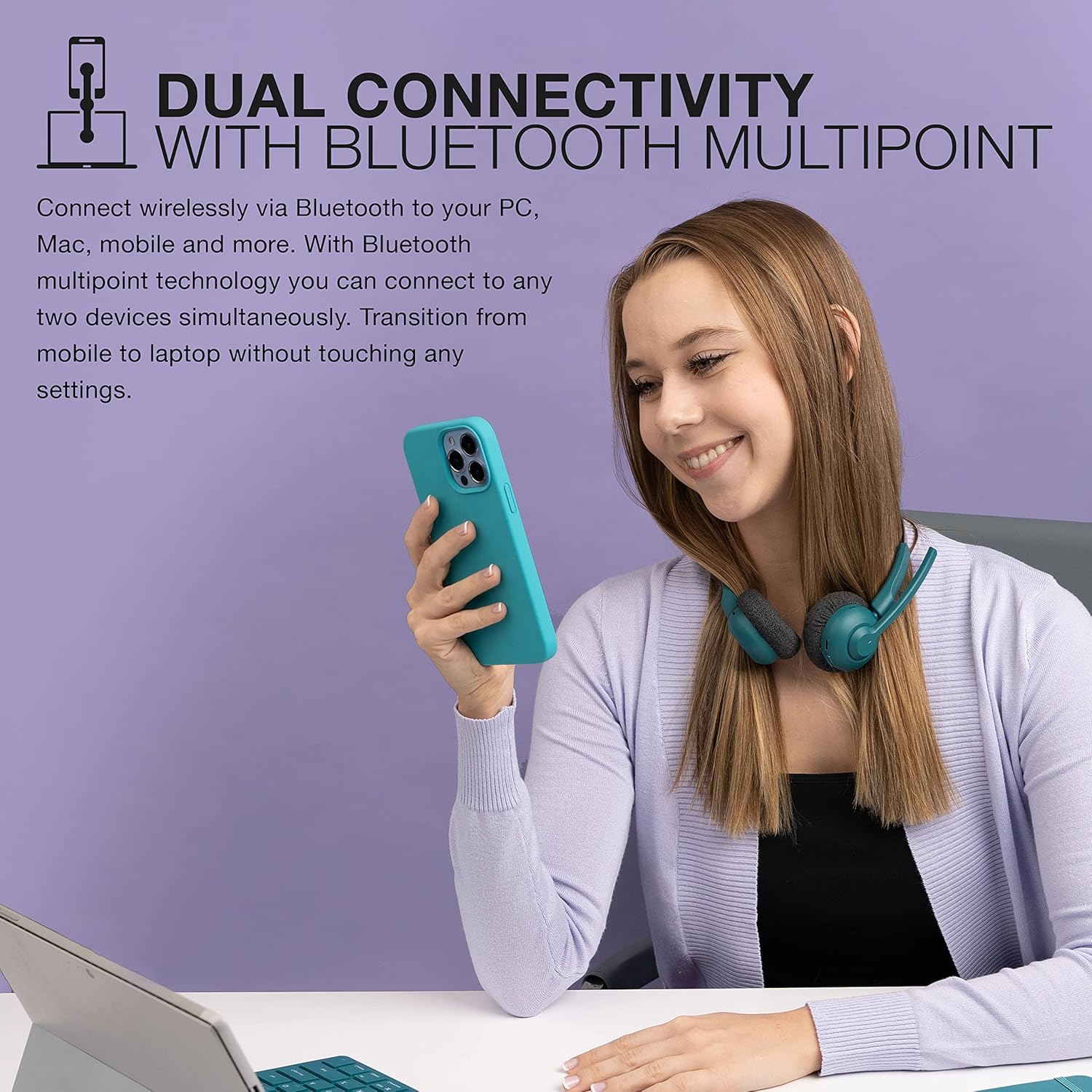 JLab Go Work Pop Wireless Headsets with Microphone - 50+ H Bluetooth Computer Headset, Multipoint Connect, On Ear Wireless Office PC Laptop Headphones with Microphone