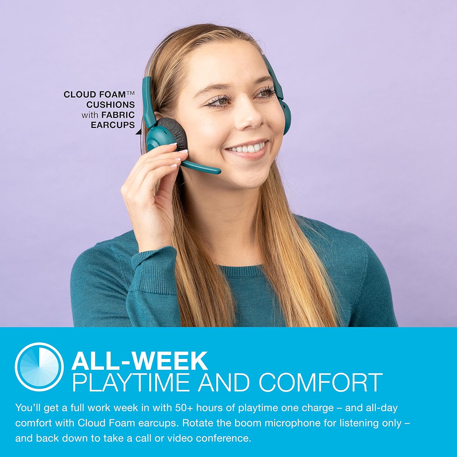 JLab Go Work Pop Wireless Headsets with Microphone - 50+ H Bluetooth Computer Headset, Multipoint Connect, On Ear Wireless Office PC Laptop Headphones with Microphone