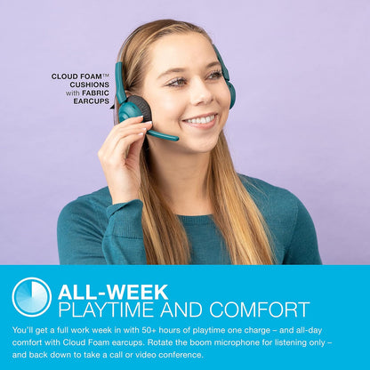 JLab Go Work Pop Wireless Headsets with Microphone - 50+ H Bluetooth Computer Headset, Multipoint Connect, On Ear Wireless Office PC Laptop Headphones with Microphone