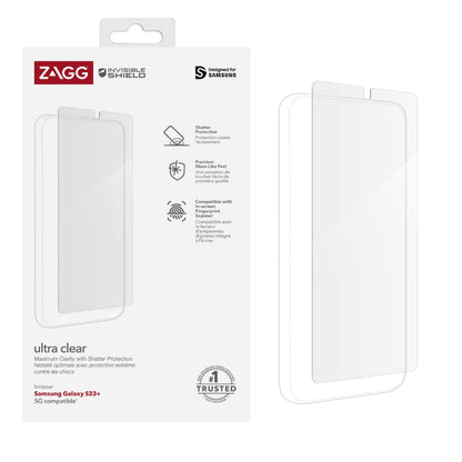 ZAGG InvisibleShield Ultra Clear Screen Protector Compatible for Samsung Galaxy S23+, Shockproof, Glass-Like, Maximum Clarity, Shatter Protection, 5G, Clear