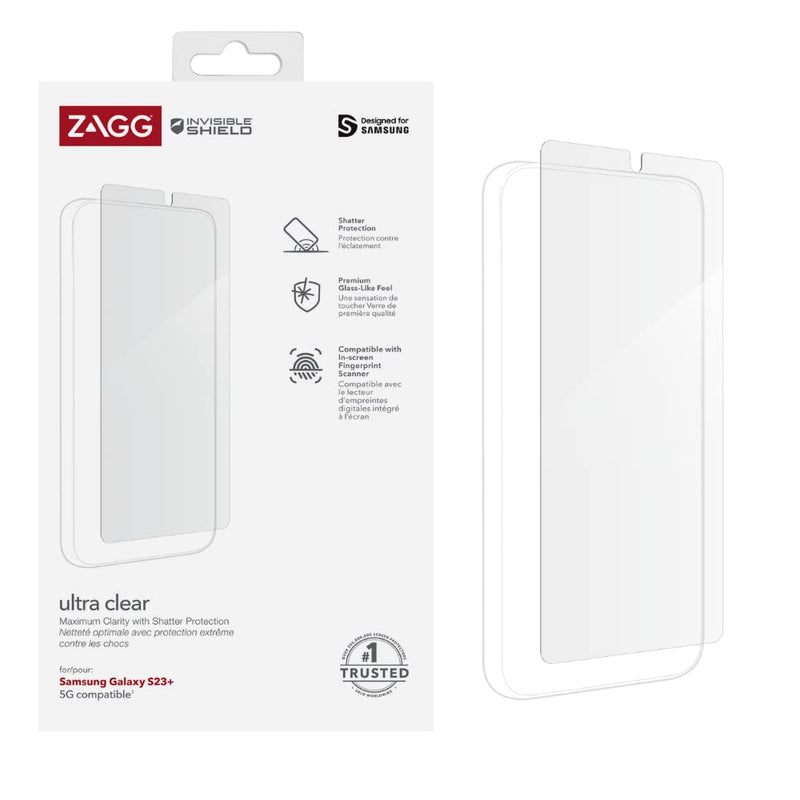 ZAGG InvisibleShield Ultra Clear Screen Protector Compatible for Samsung Galaxy S23+, Shockproof, Glass-Like, Maximum Clarity, Shatter Protection, 5G, Clear