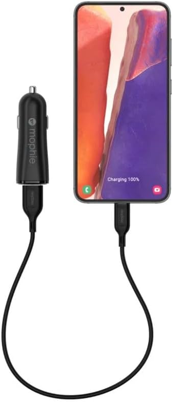 ZAGG mophie Essentials 12W Dual USB-C & USB-A Car Fast Charger for Full-sized Vehicles, USB-C and USB-A devices, LED Power Indicator, Lightweight, Compact Size, Simultaneous Charging (Black)