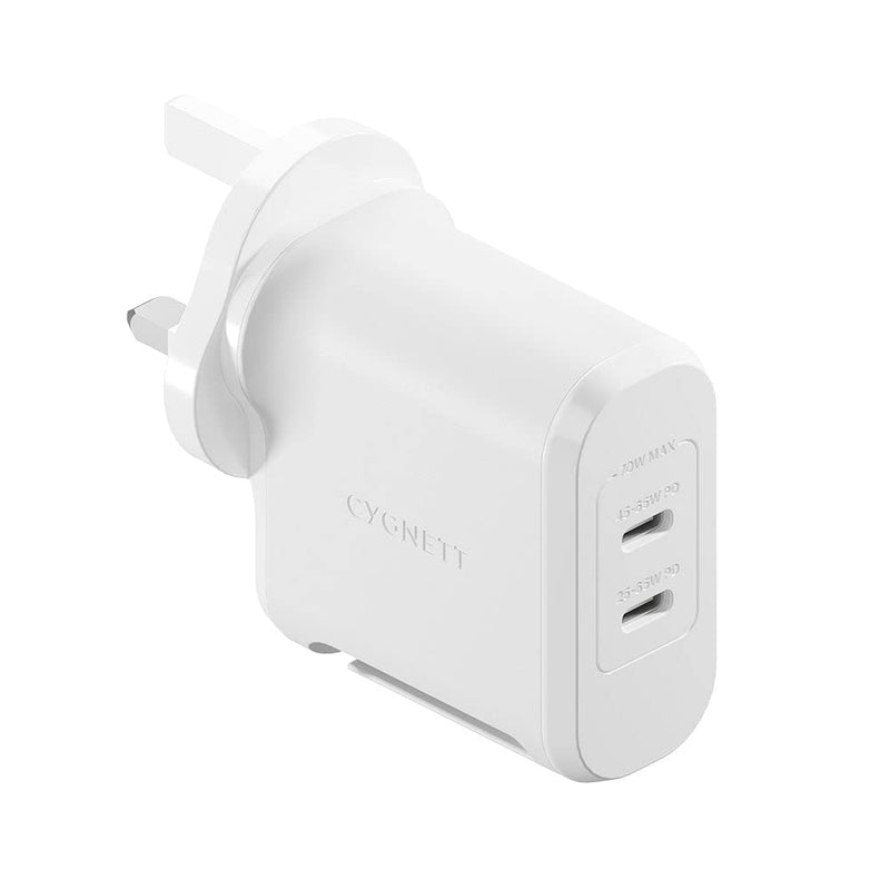 Cygnett PowerMaxx 70W Dual Port GaN Wall Charger - White UK
