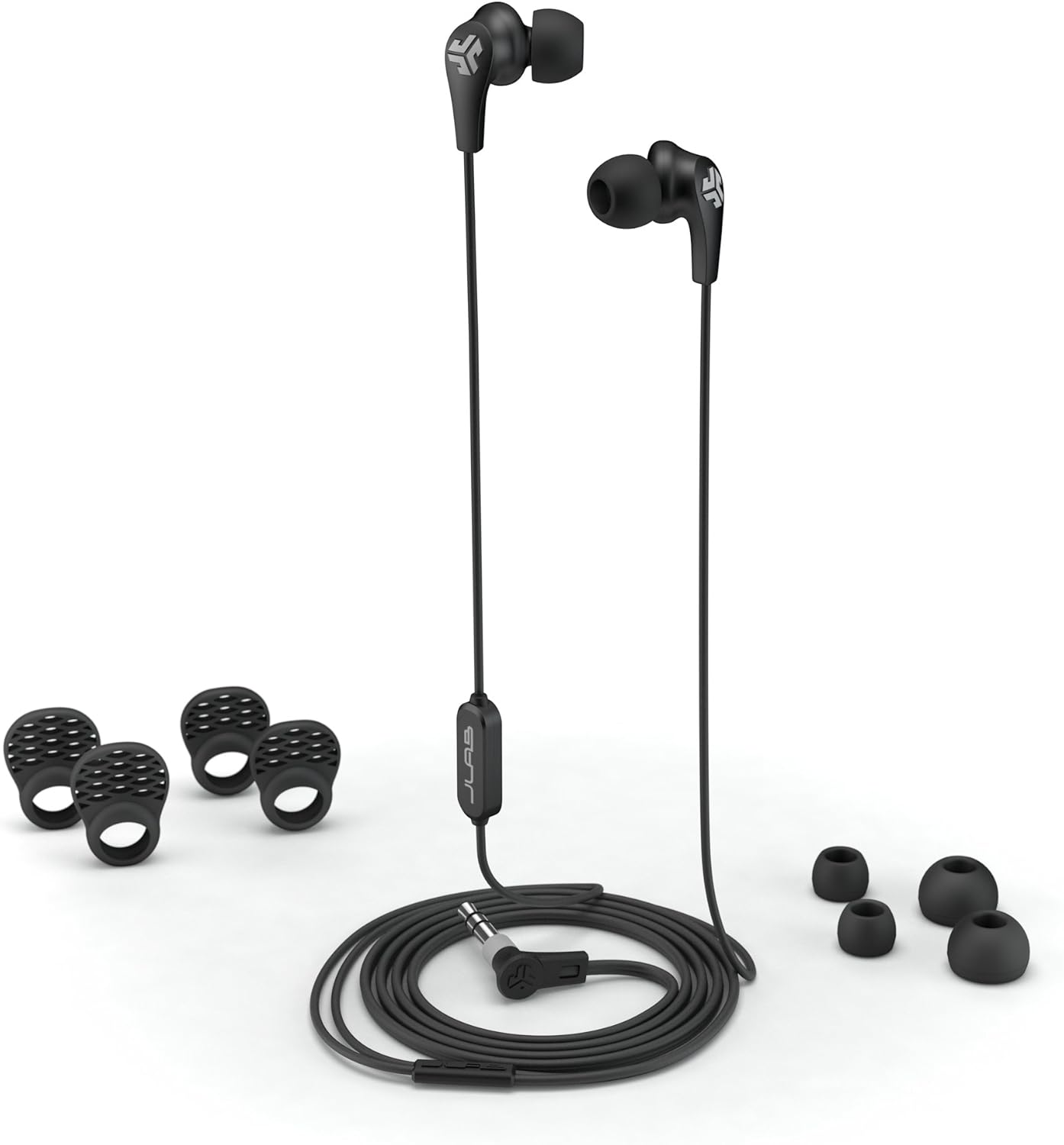 JLab Audio JBuds Pro Signature Wired Earbuds with Microphone and Track Controls, Titanium 10mm Drivers with Custom Fit Gel Tips and Cush Fins