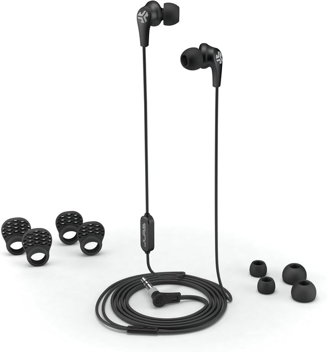 JLab Audio JBuds Pro Signature Wired Earbuds with Microphone and Track Controls, Titanium 10mm Drivers with Custom Fit Gel Tips and Cush Fins