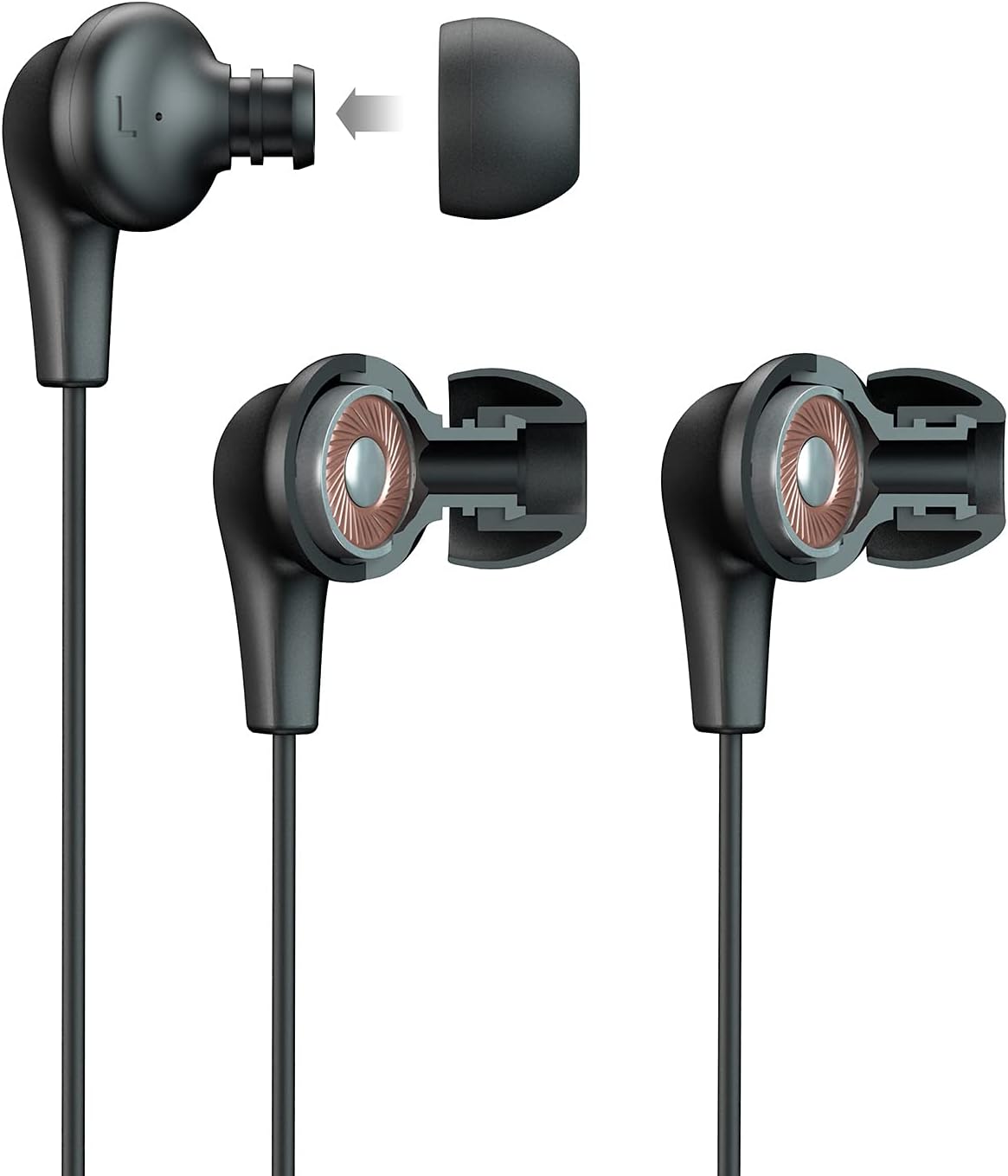 JLab Audio JBuds Pro Signature Wired Earbuds with Microphone and Track Controls, Titanium 10mm Drivers with Custom Fit Gel Tips and Cush Fins