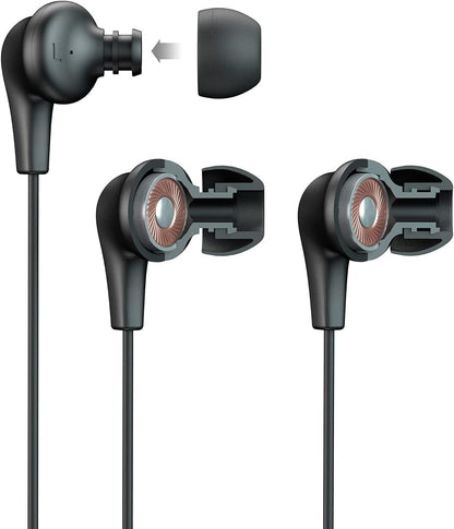 JLab Audio JBuds Pro Signature Wired Earbuds with Microphone and Track Controls, Titanium 10mm Drivers with Custom Fit Gel Tips and Cush Fins